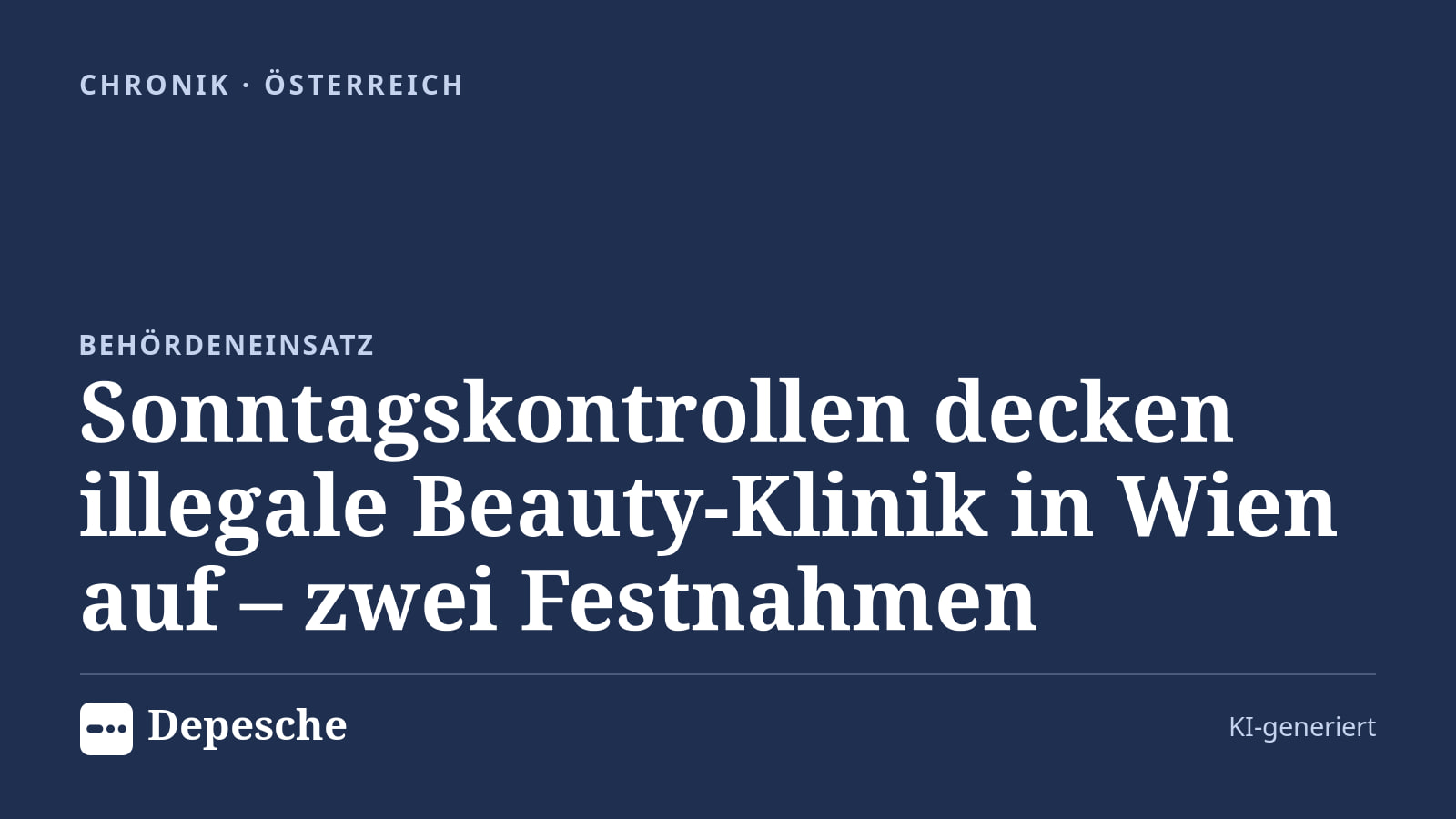 Chronik: Sonntagskontrollen decken illegale Beauty-Klinik in Wien auf – zwei Festnahmen