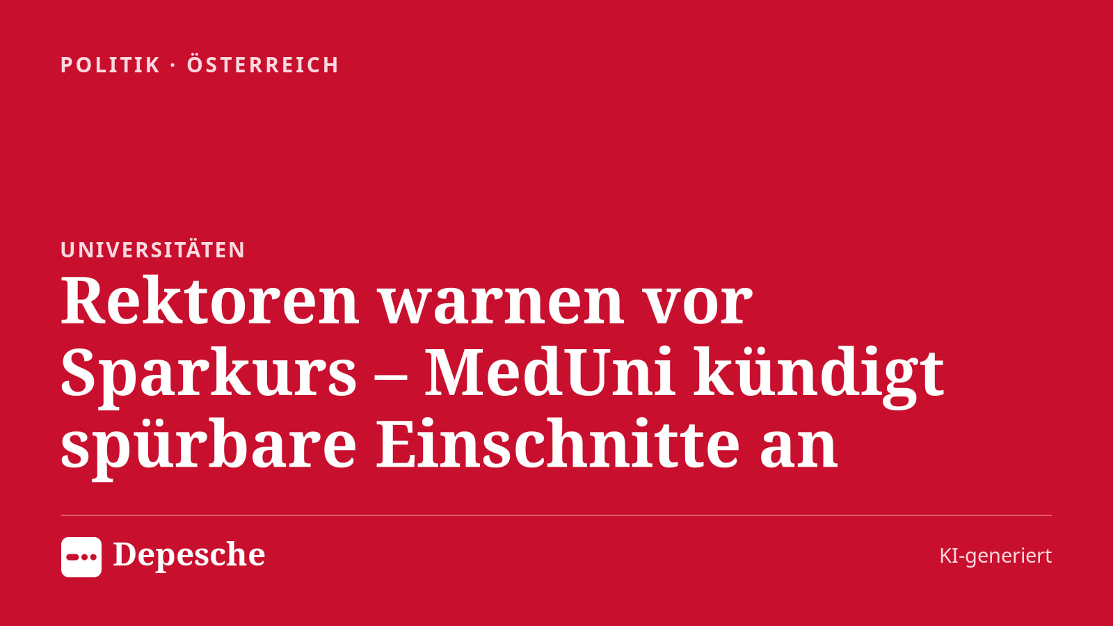 Politik: Rektoren warnen vor Sparkurs – MedUni kündigt spürbare Einschnitte an