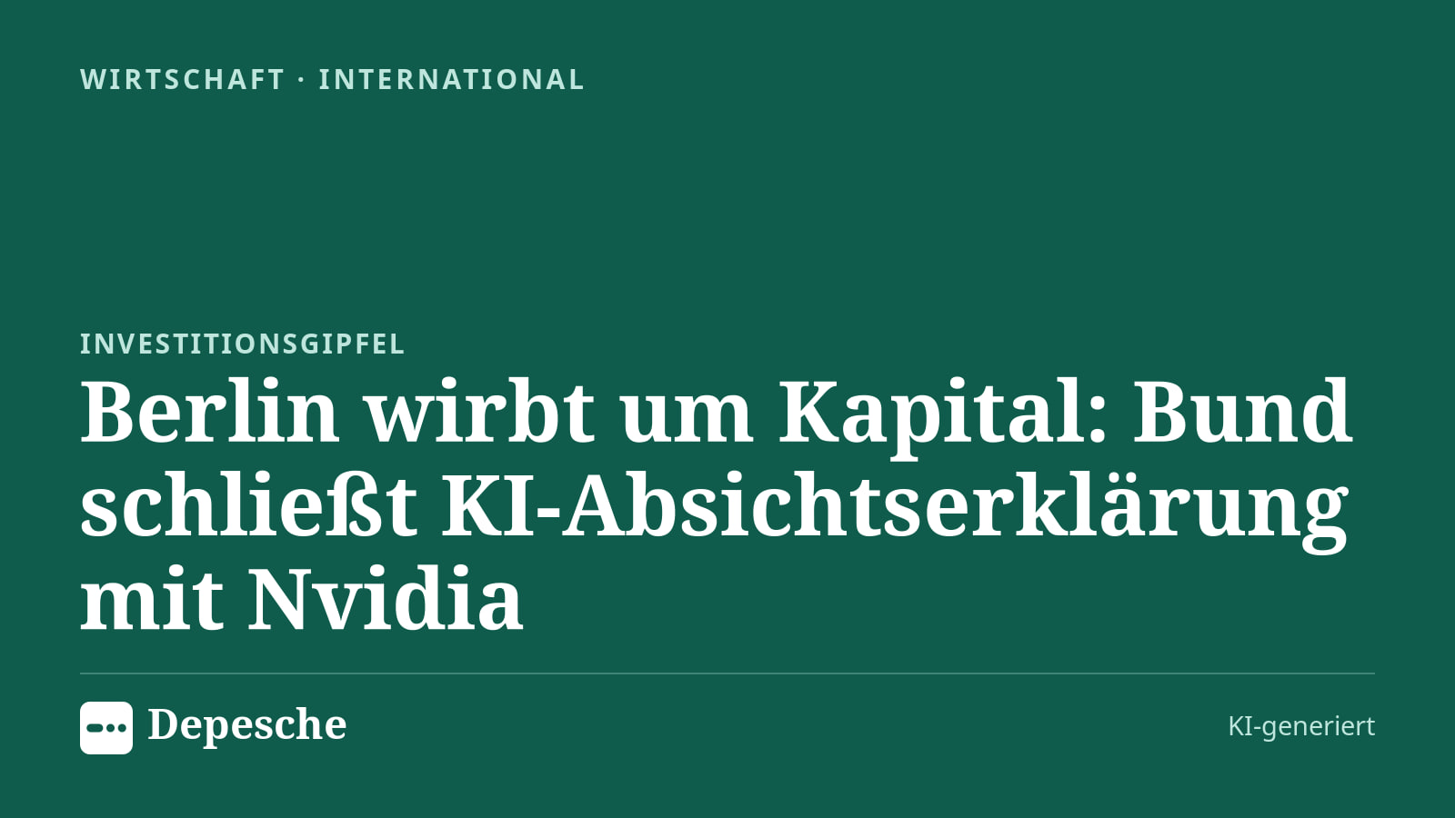 Wirtschaft: Berlin wirbt um Kapital: Bund schließt KI-Absichtserklärung mit Nvidia