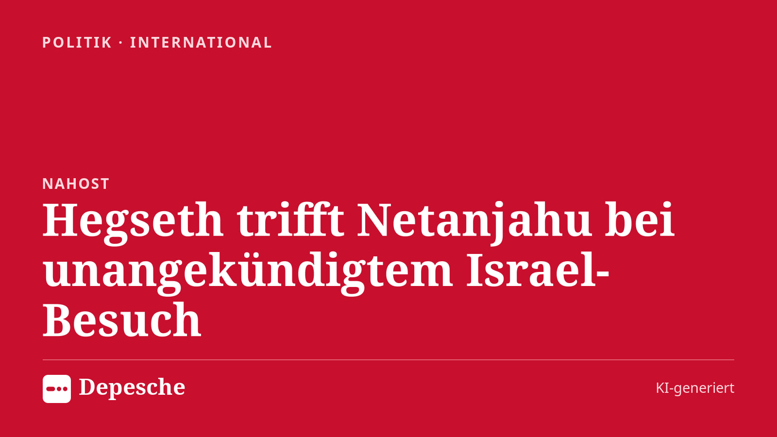 Politik: Hegseth trifft Netanjahu bei unangekündigtem Israel-Besuch