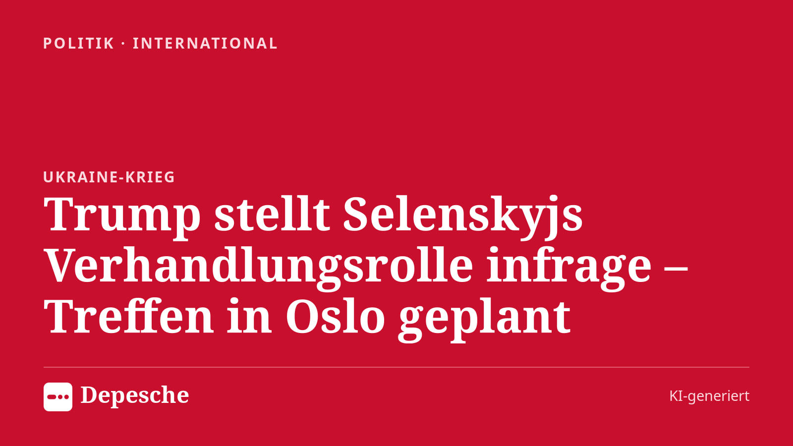 Politik: Trump stellt Selenskyjs Verhandlungsrolle infrage – Treffen in Oslo geplant