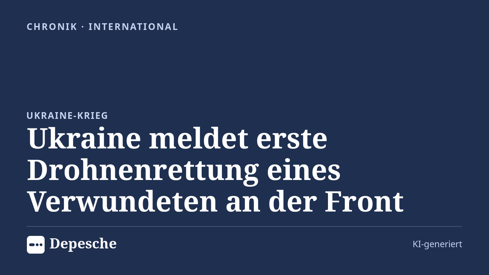 Chronik: Ukraine meldet erste Drohnenrettung eines Verwundeten an der Front