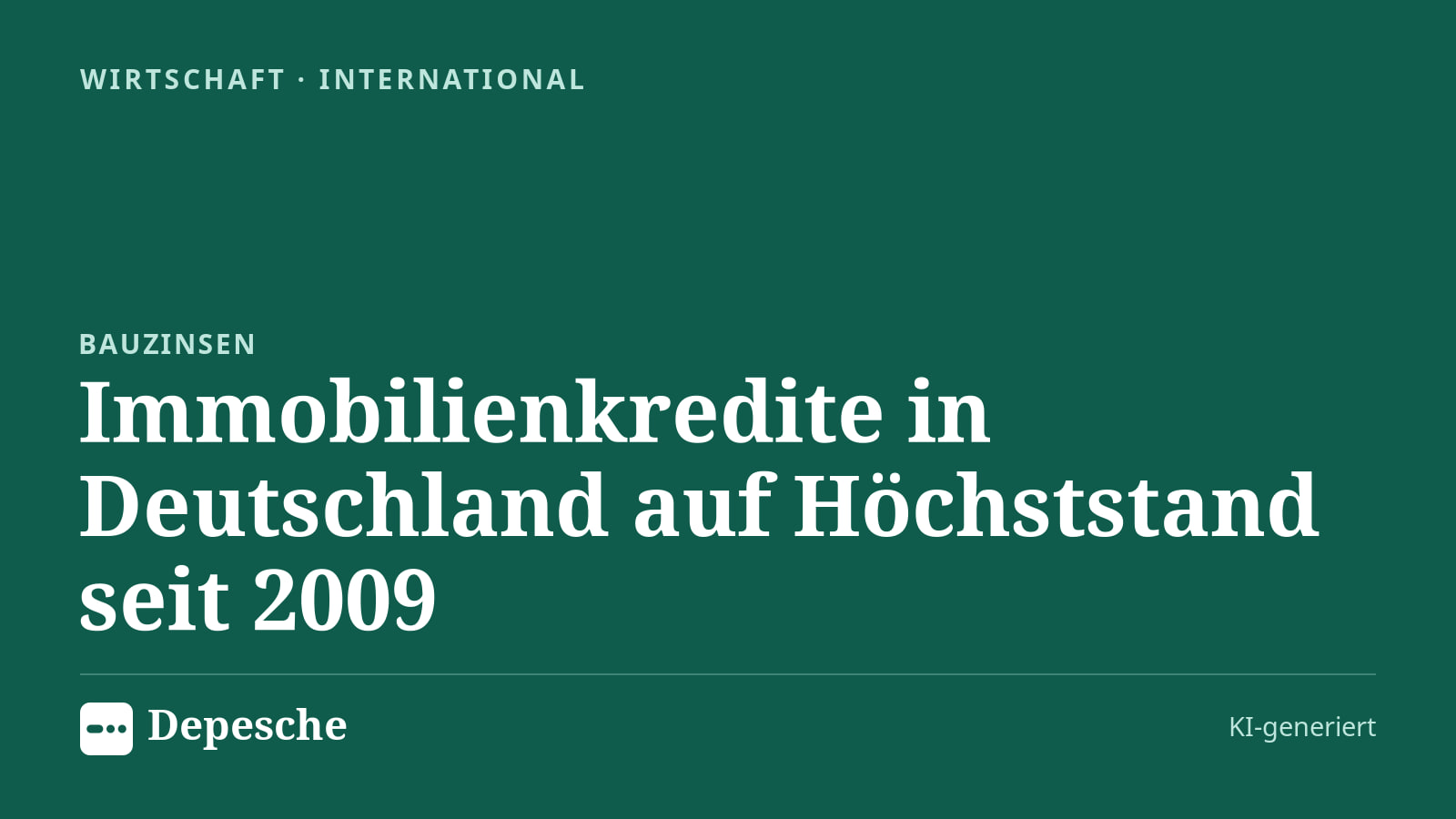 Wirtschaft: Immobilienkredite in Deutschland auf Höchststand seit 2009