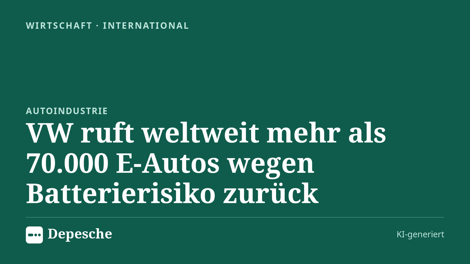 Wirtschaft: VW ruft weltweit mehr als 70.000 E‑Autos wegen Batterierisiko zurück