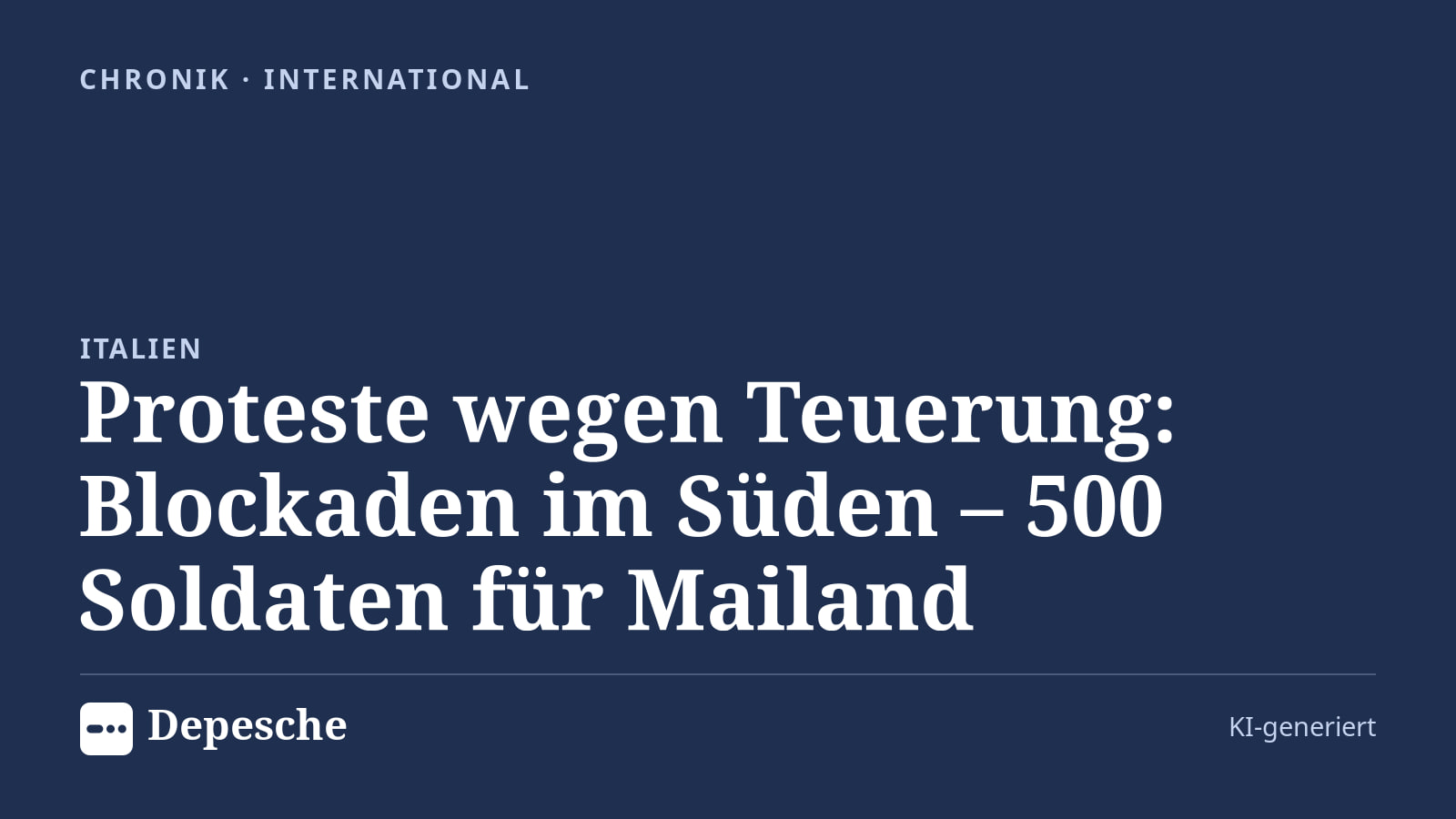Chronik: Proteste wegen Teuerung: Blockaden im Süden – 500 Soldaten für Mailand