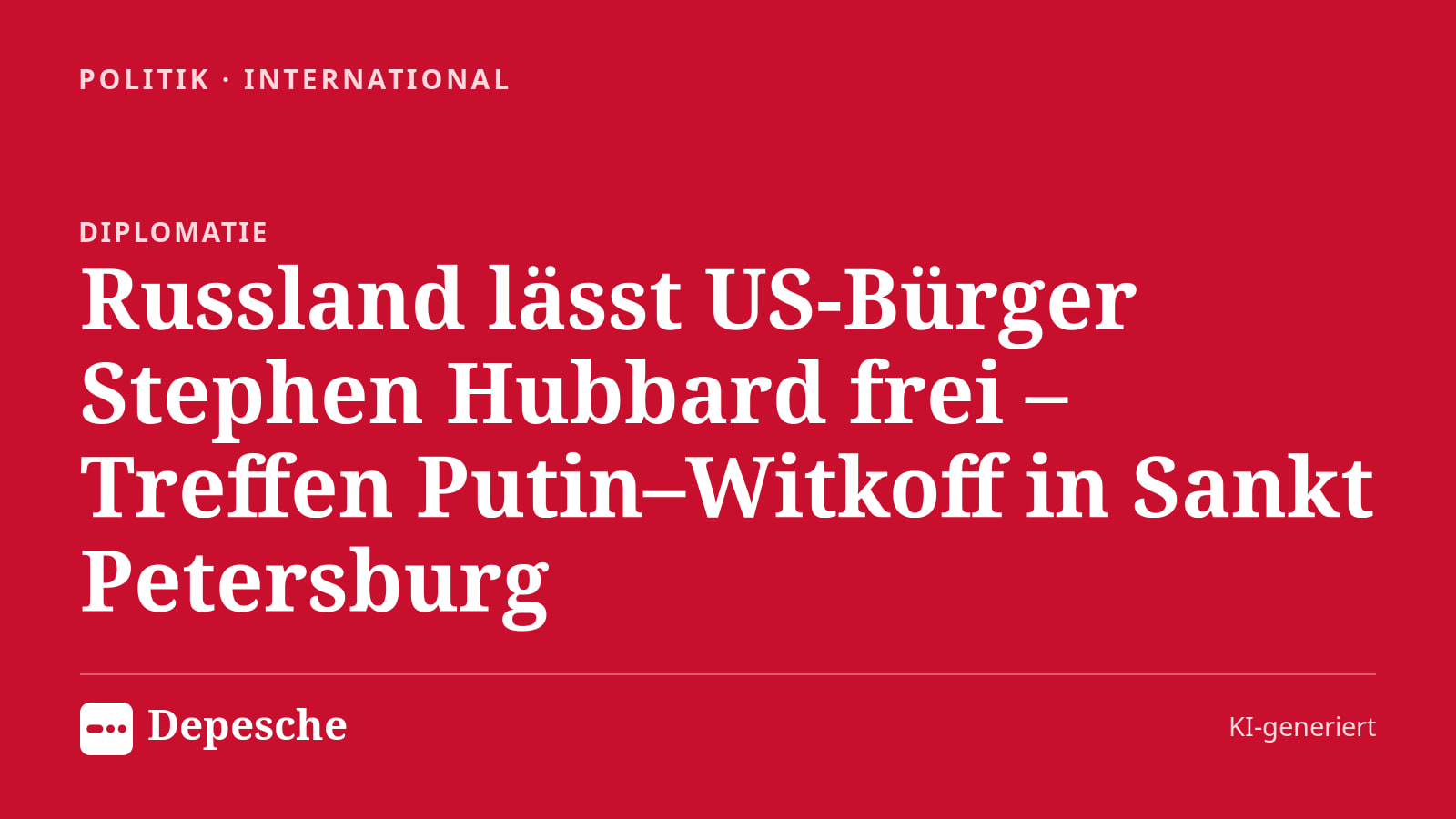 Politik: Russland lässt US-Bürger Stephen Hubbard frei – Treffen Putin–Witkoff in Sankt Petersburg