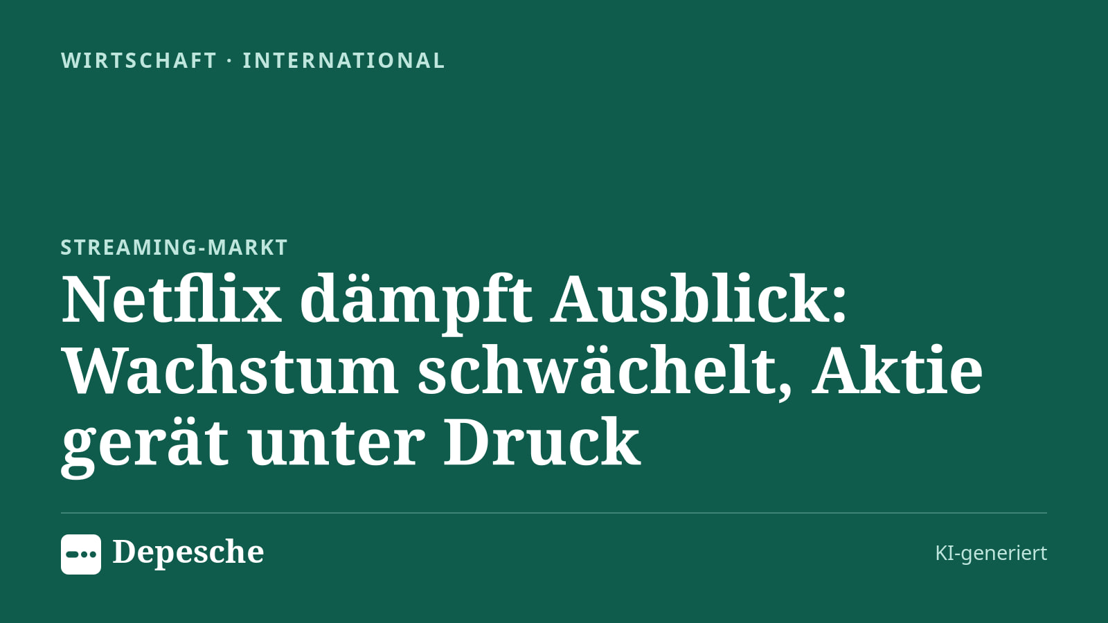 Wirtschaft: Netflix dämpft Ausblick: Wachstum schwächelt, Aktie gerät unter Druck