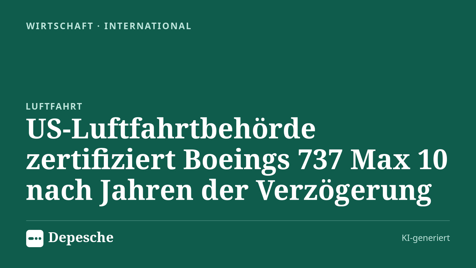 Wirtschaft: US-Luftfahrtbehörde zertifiziert Boeings 737 Max 10 nach Jahren der Verzögerung