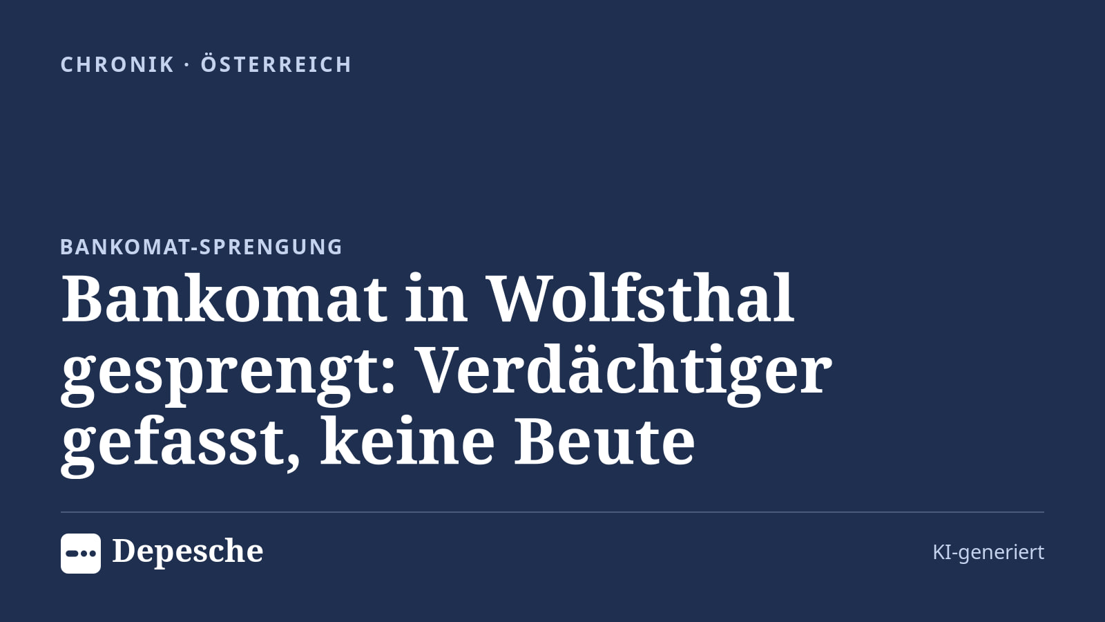 Chronik: Bankomat in Wolfsthal gesprengt: Verdächtiger gefasst, keine Beute