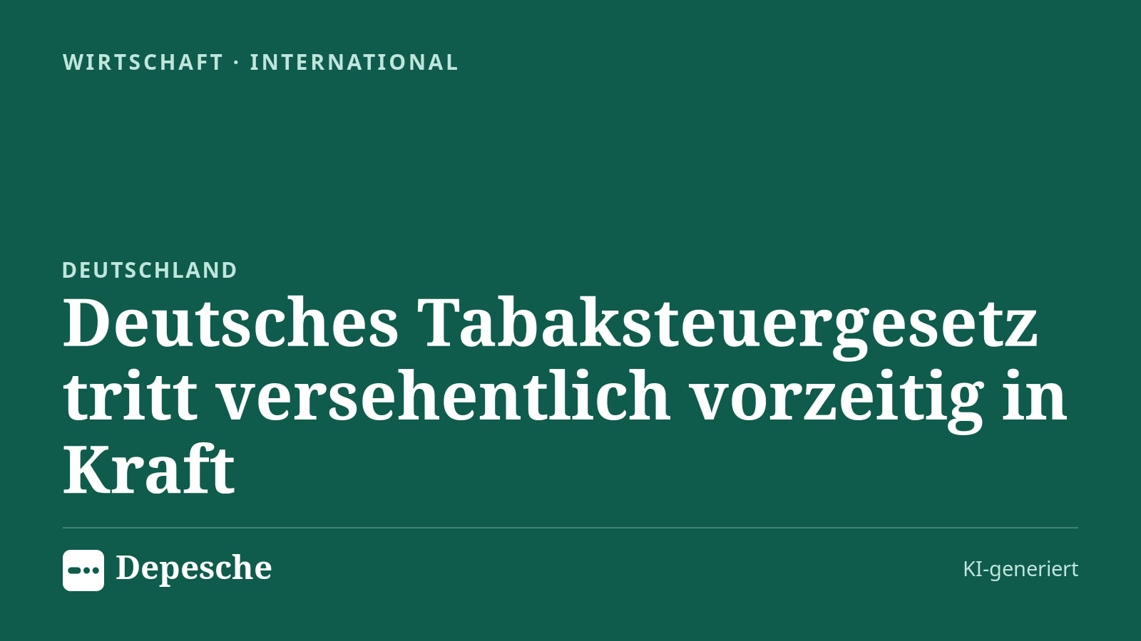Wirtschaft: Deutsches Tabaksteuergesetz tritt versehentlich vorzeitig in Kraft
