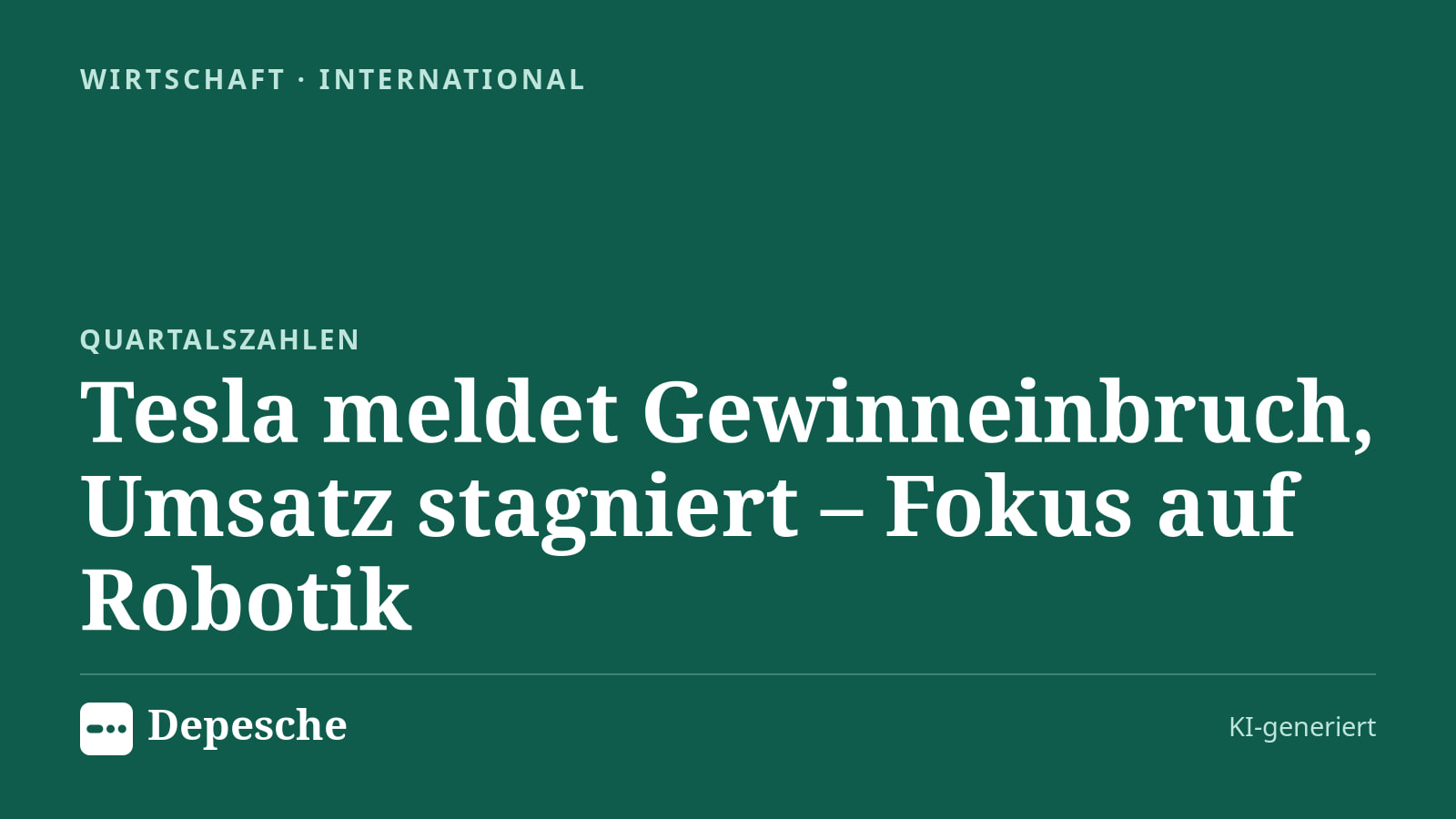 Wirtschaft: Tesla meldet Gewinneinbruch, Umsatz stagniert – Fokus auf Robotik