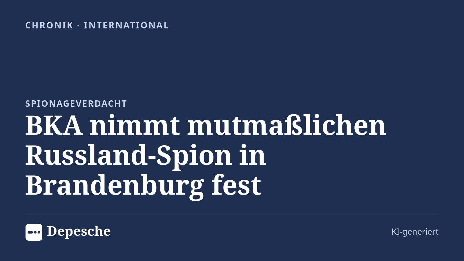 Chronik: BKA nimmt mutmaßlichen Russland-Spion in Brandenburg fest