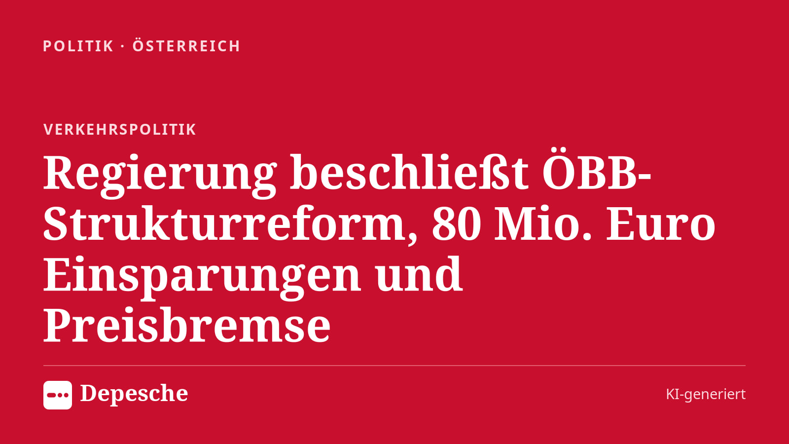 Politik: Regierung beschließt ÖBB-Strukturreform, 80 Mio. Euro Einsparungen und Preisbremse