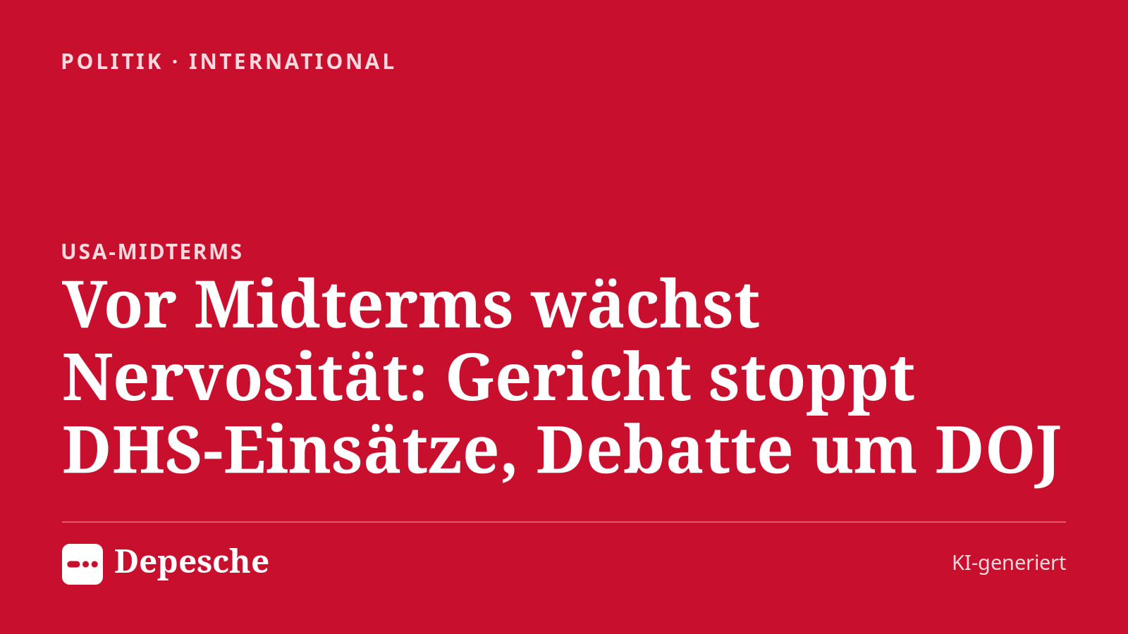 Politik: Vor Midterms wächst Nervosität: Gericht stoppt DHS‑Einsätze, Debatte um DOJ
