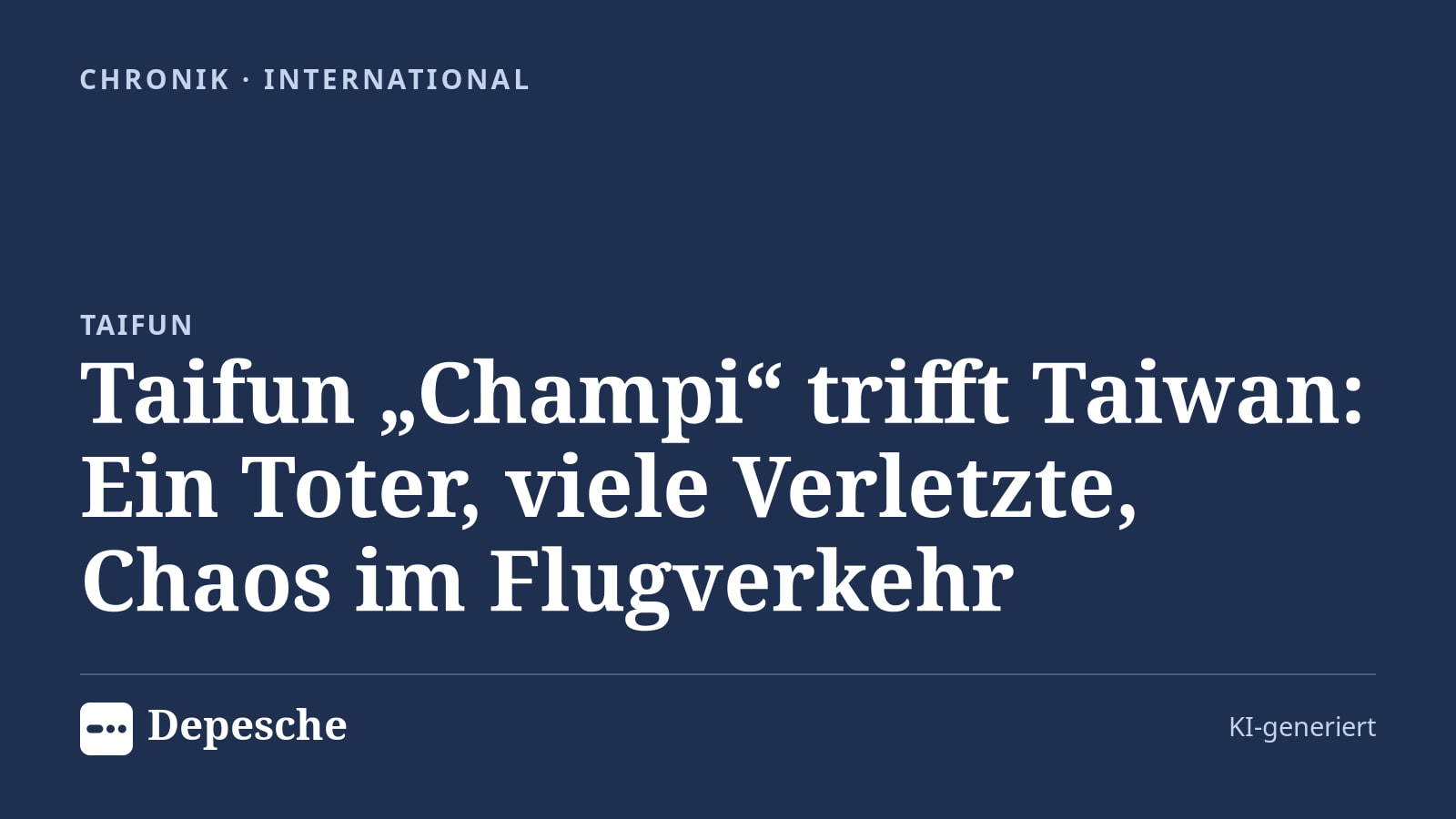 Chronik: Taifun „Champi“ trifft Taiwan: Ein Toter, viele Verletzte, Chaos im Flugverkehr