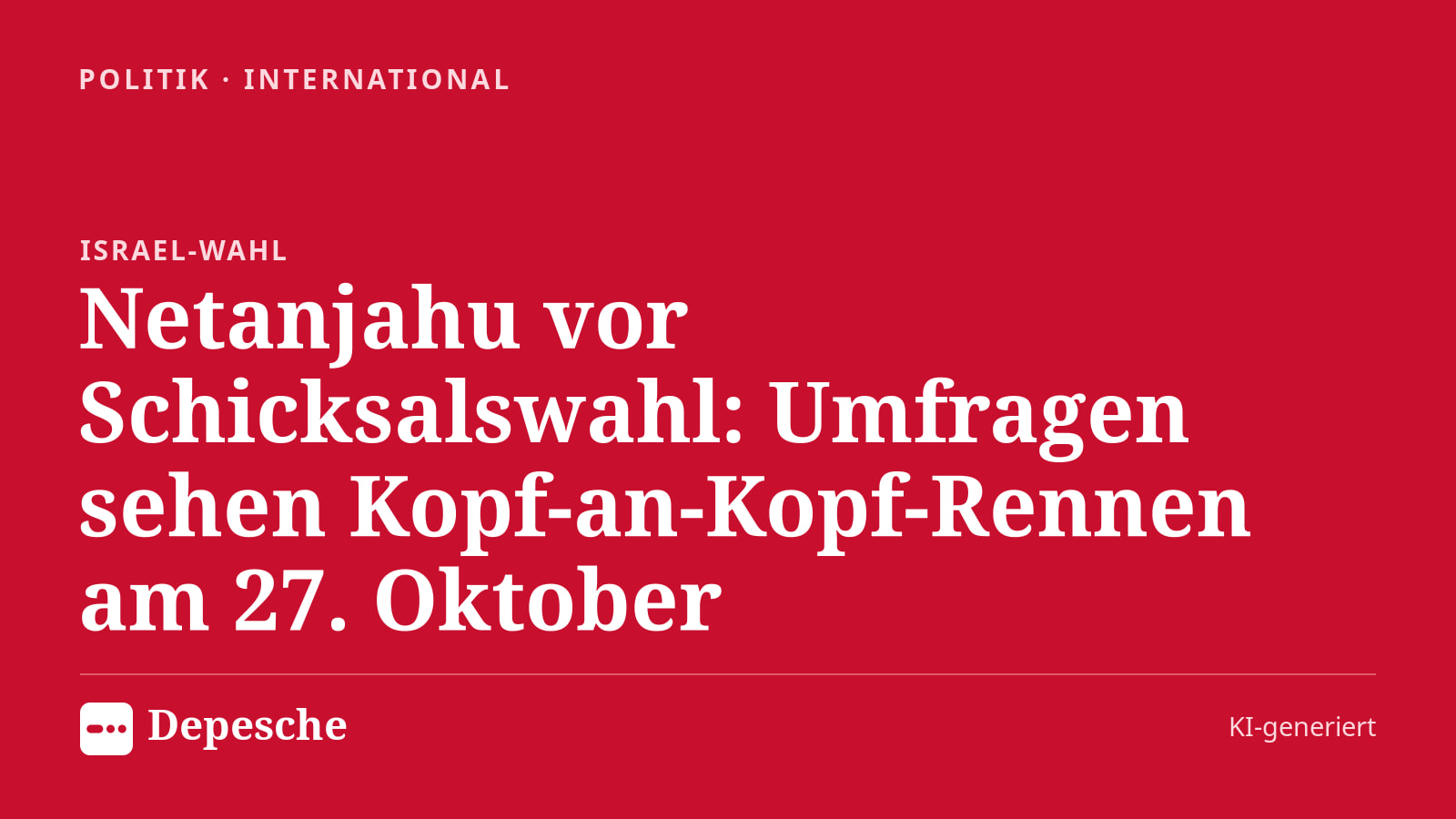 Politik: Netanjahu vor Schicksalswahl: Umfragen sehen Kopf-an-Kopf-Rennen am 27. Oktober