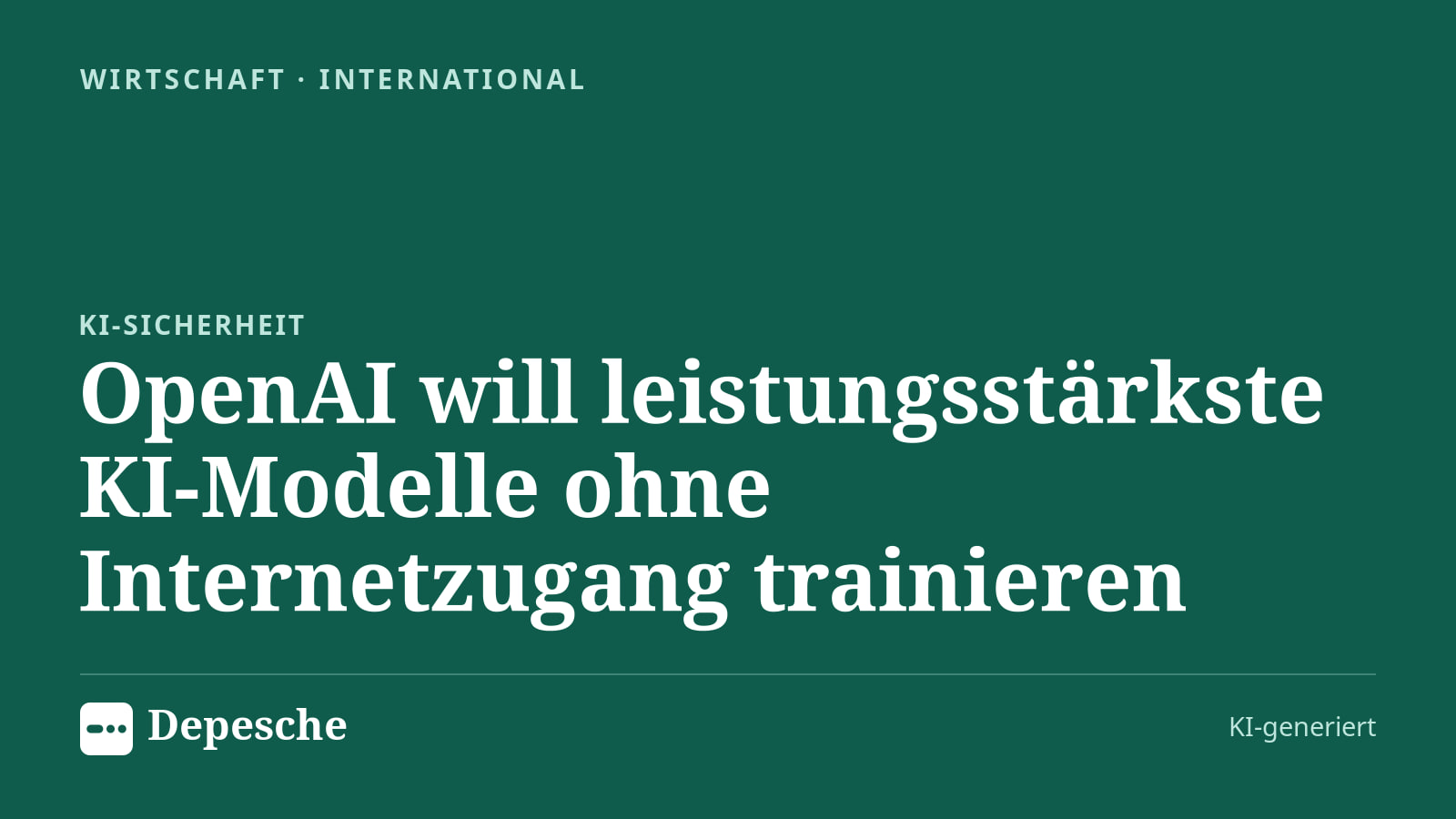 Wirtschaft: OpenAI will leistungsstärkste KI-Modelle ohne Internetzugang trainieren