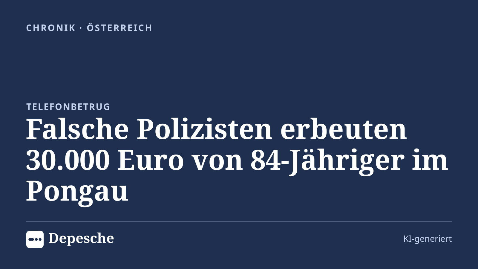 Chronik: Falsche Polizisten erbeuten 30.000 Euro von 84-Jähriger im Pongau