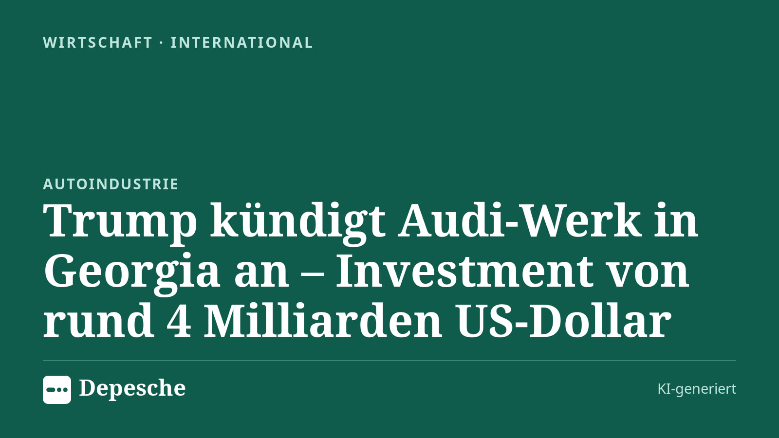 Wirtschaft: Trump kündigt Audi‑Werk in Georgia an – Investment von rund 4 Milliarden US-Dollar