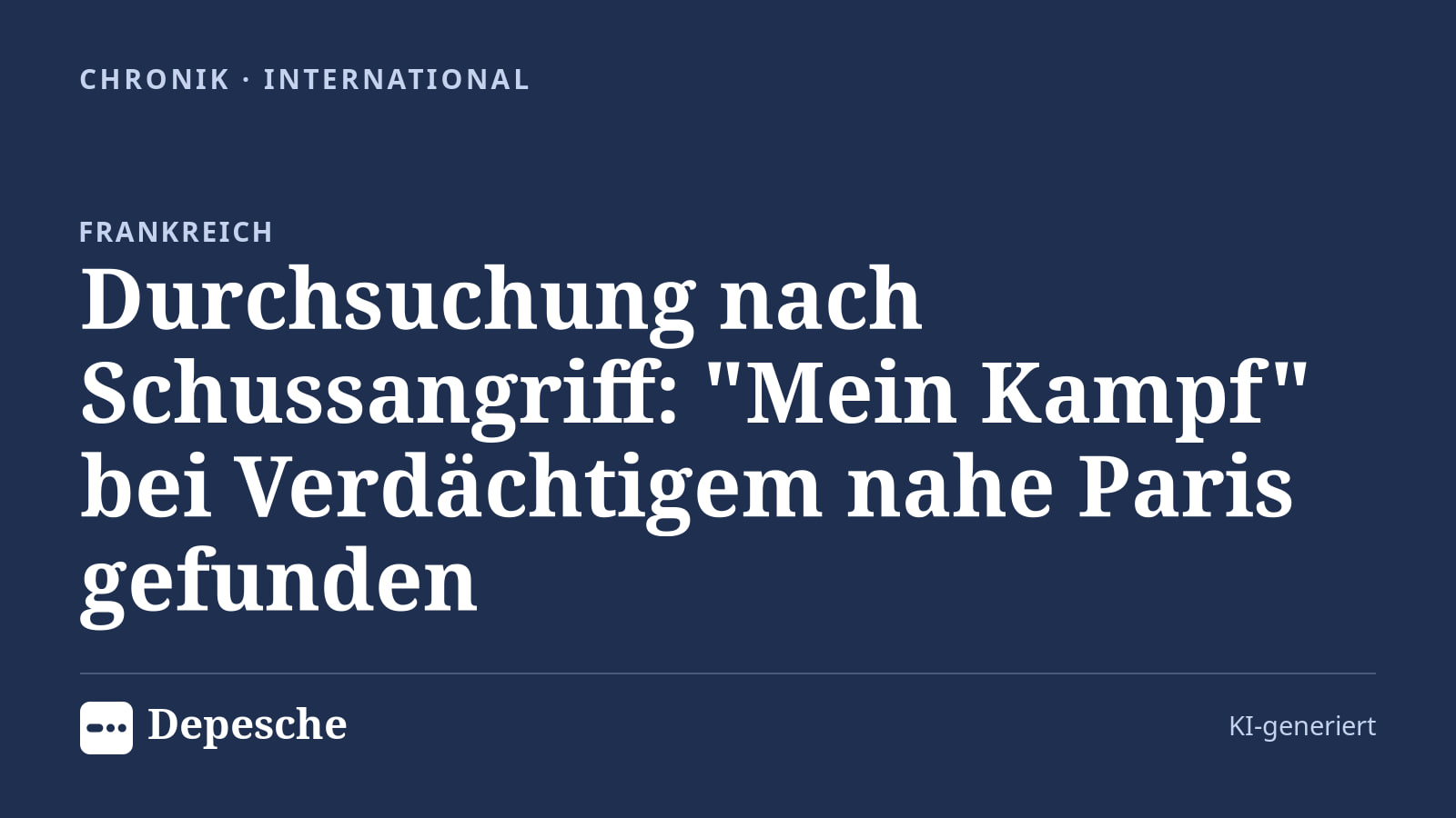 Chronik: Durchsuchung nach Schussangriff: "Mein Kampf" bei Verdächtigem nahe Paris gefunden