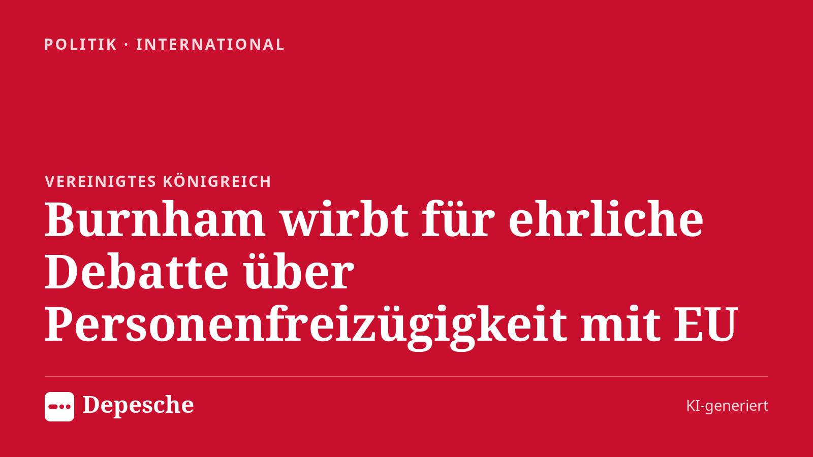 Politik: Burnham wirbt für ehrliche Debatte über Personenfreizügigkeit mit EU