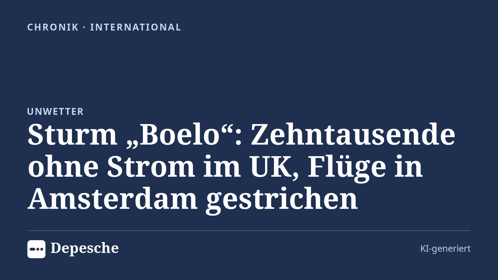 Chronik: Sturm „Boelo“: Zehntausende ohne Strom im UK, Flüge in Amsterdam gestrichen