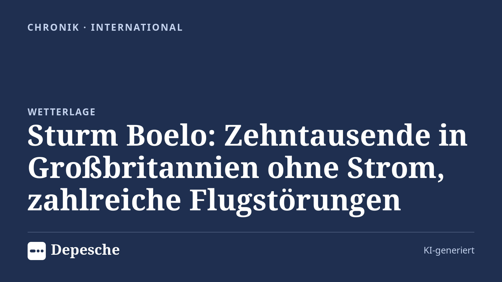 Chronik: Sturm Boelo: Zehntausende in Großbritannien ohne Strom, zahlreiche Flugstörungen