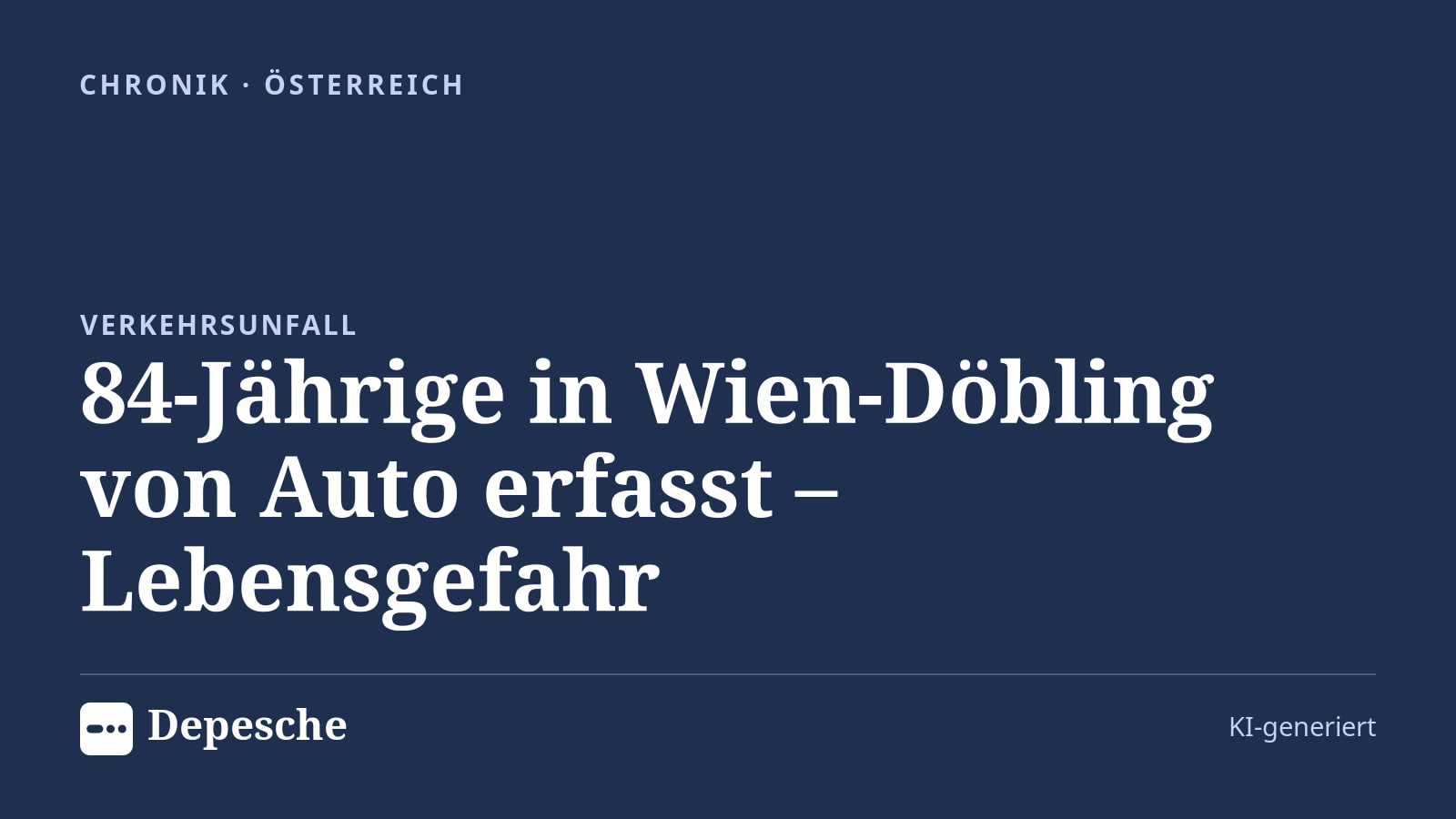 Chronik: 84-Jährige in Wien‑Döbling von Auto erfasst – Lebensgefahr