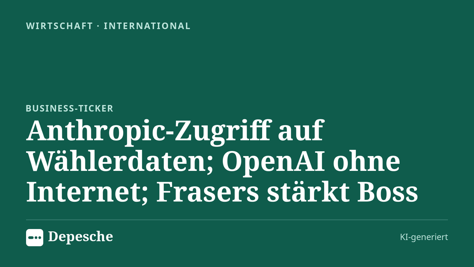 Wirtschaft: Anthropic-Zugriff auf Wählerdaten; OpenAI ohne Internet; Frasers stärkt Boss