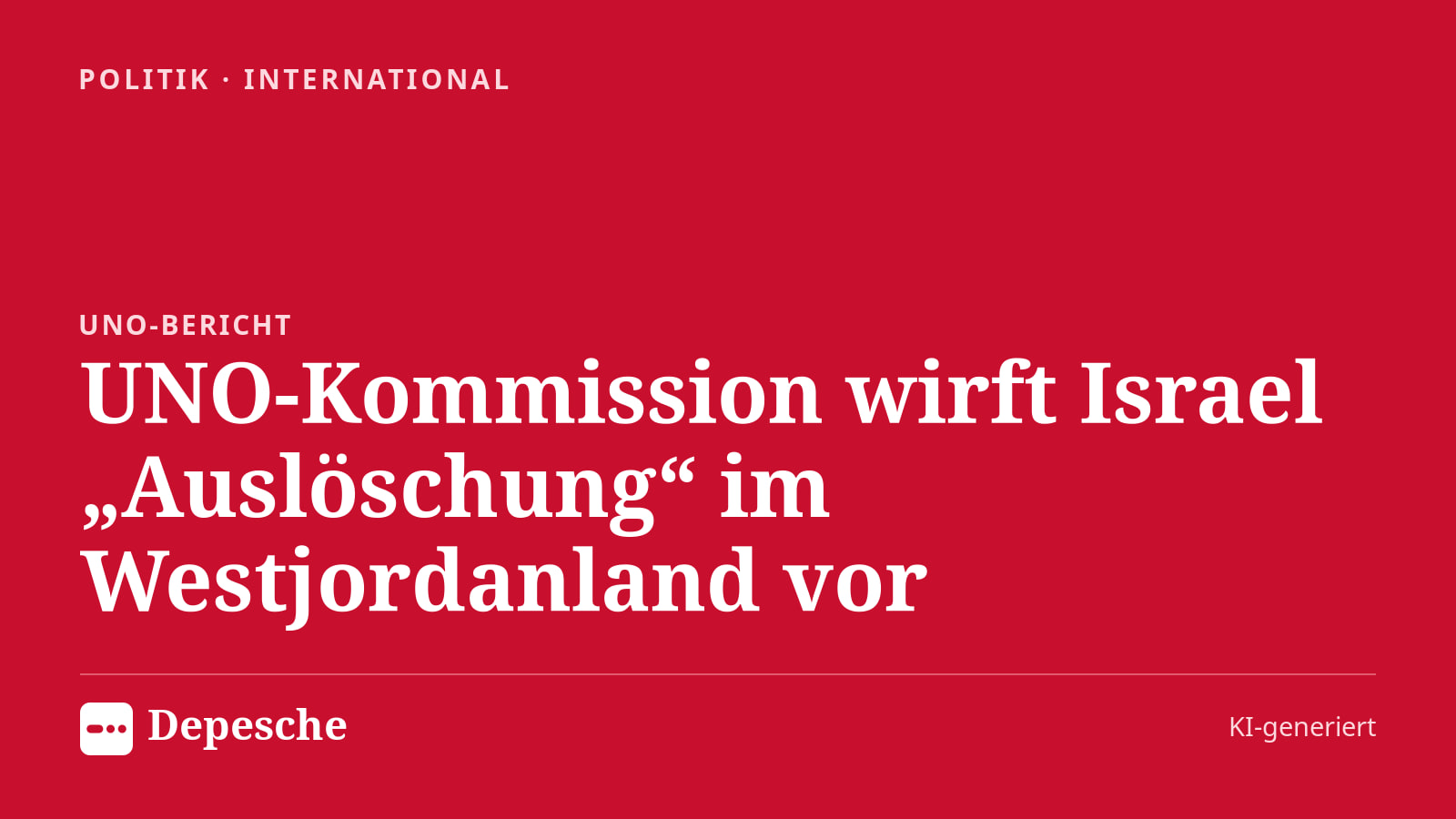Politik: UNO-Kommission wirft Israel „Auslöschung“ im Westjordanland vor