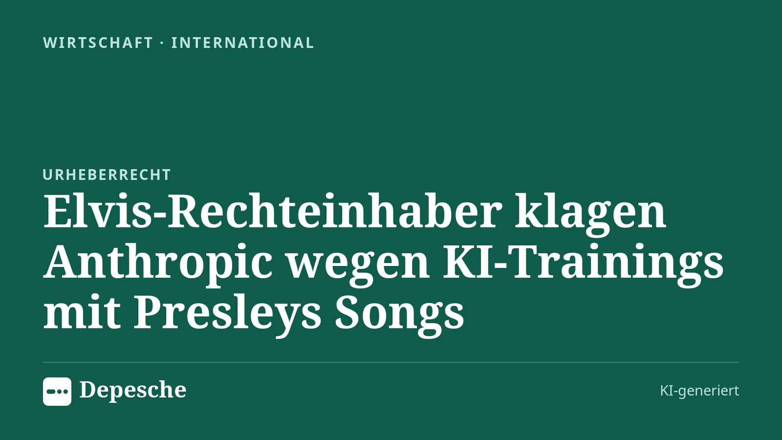Wirtschaft: Elvis-Rechteinhaber klagen Anthropic wegen KI-Trainings mit Presleys Songs