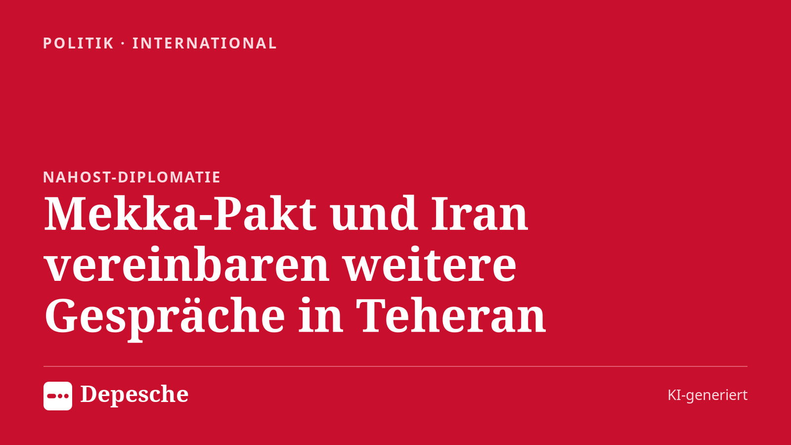 Politik: Mekka‑Pakt und Iran vereinbaren weitere Gespräche in Teheran