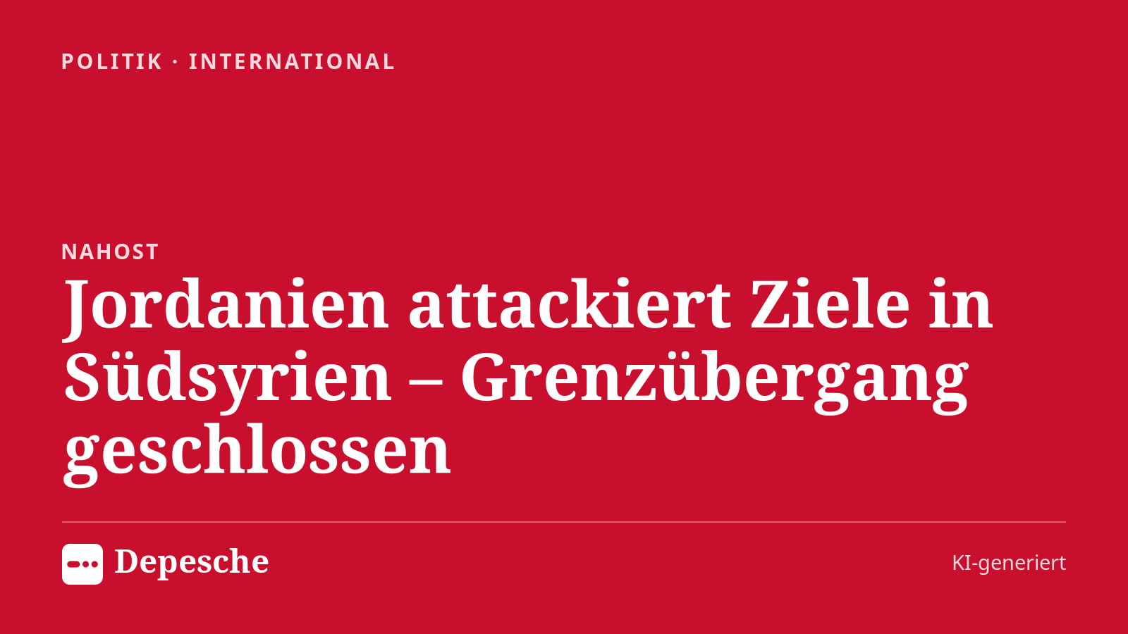 Politik: Jordanien attackiert Ziele in Südsyrien – Grenzübergang geschlossen