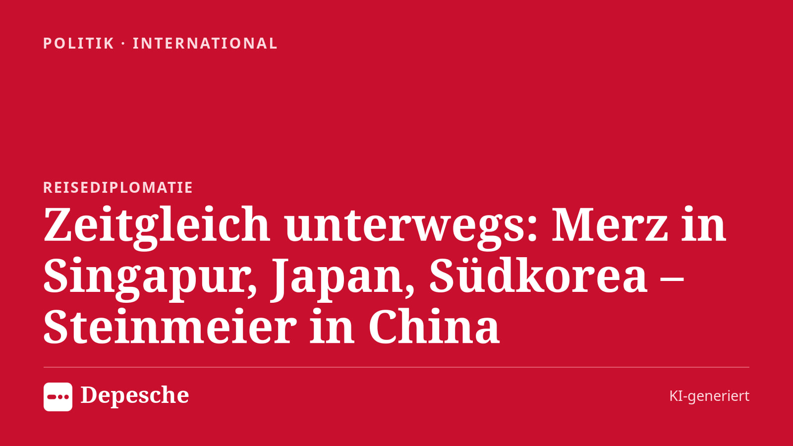 Politik: Zeitgleich unterwegs: Merz in Singapur, Japan, Südkorea – Steinmeier in China