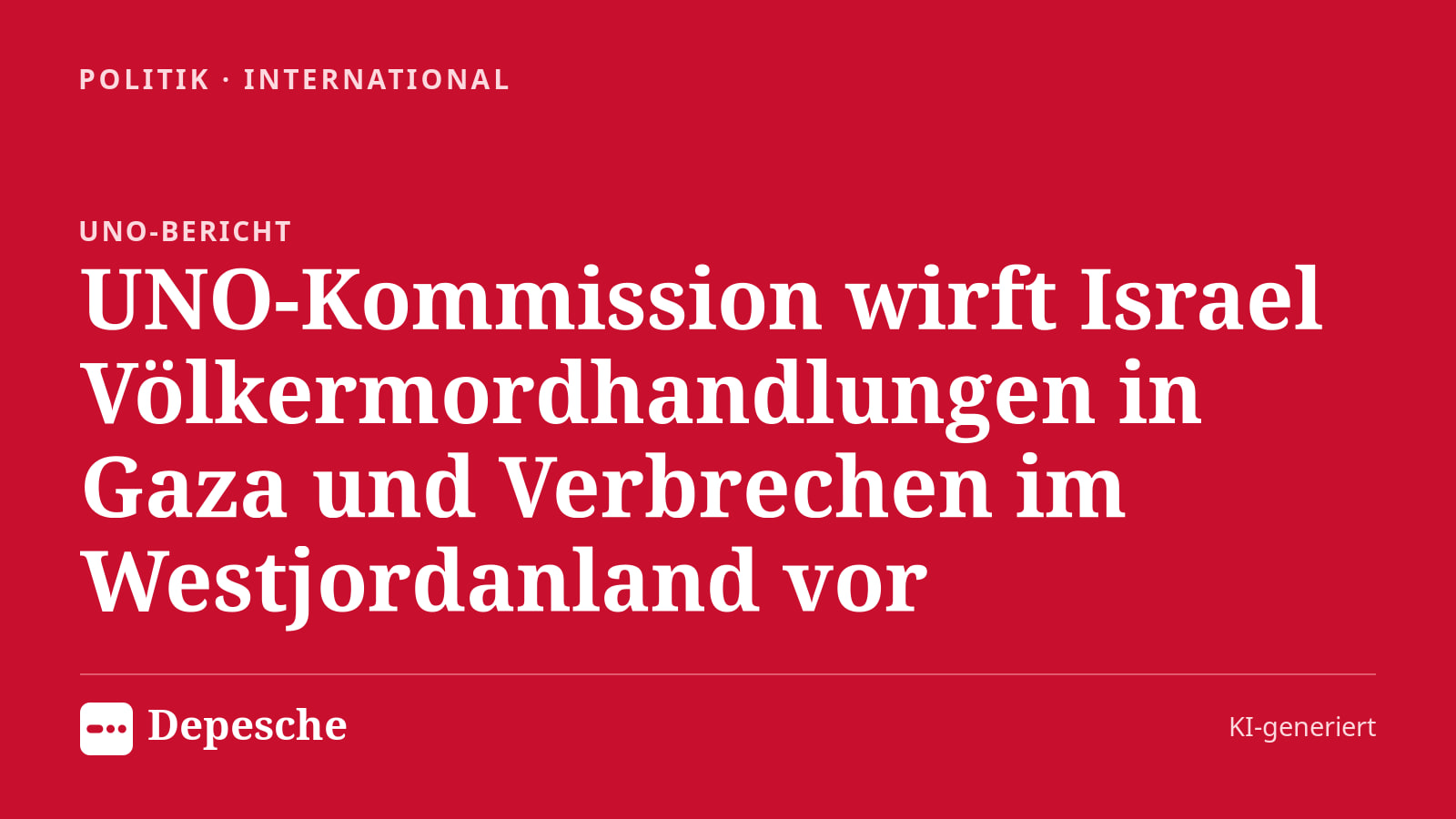 Politik: UNO-Kommission wirft Israel Völkermordhandlungen in Gaza und Verbrechen im Westjordanland vor