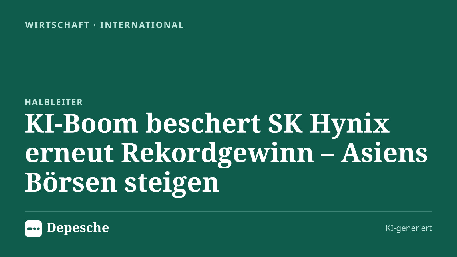 Wirtschaft: KI-Boom beschert SK Hynix erneut Rekordgewinn – Asiens Börsen steigen