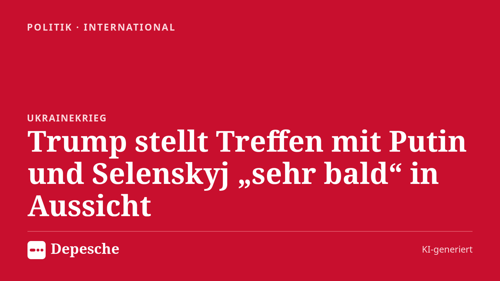 Politik: Trump stellt Treffen mit Putin und Selenskyj „sehr bald“ in Aussicht