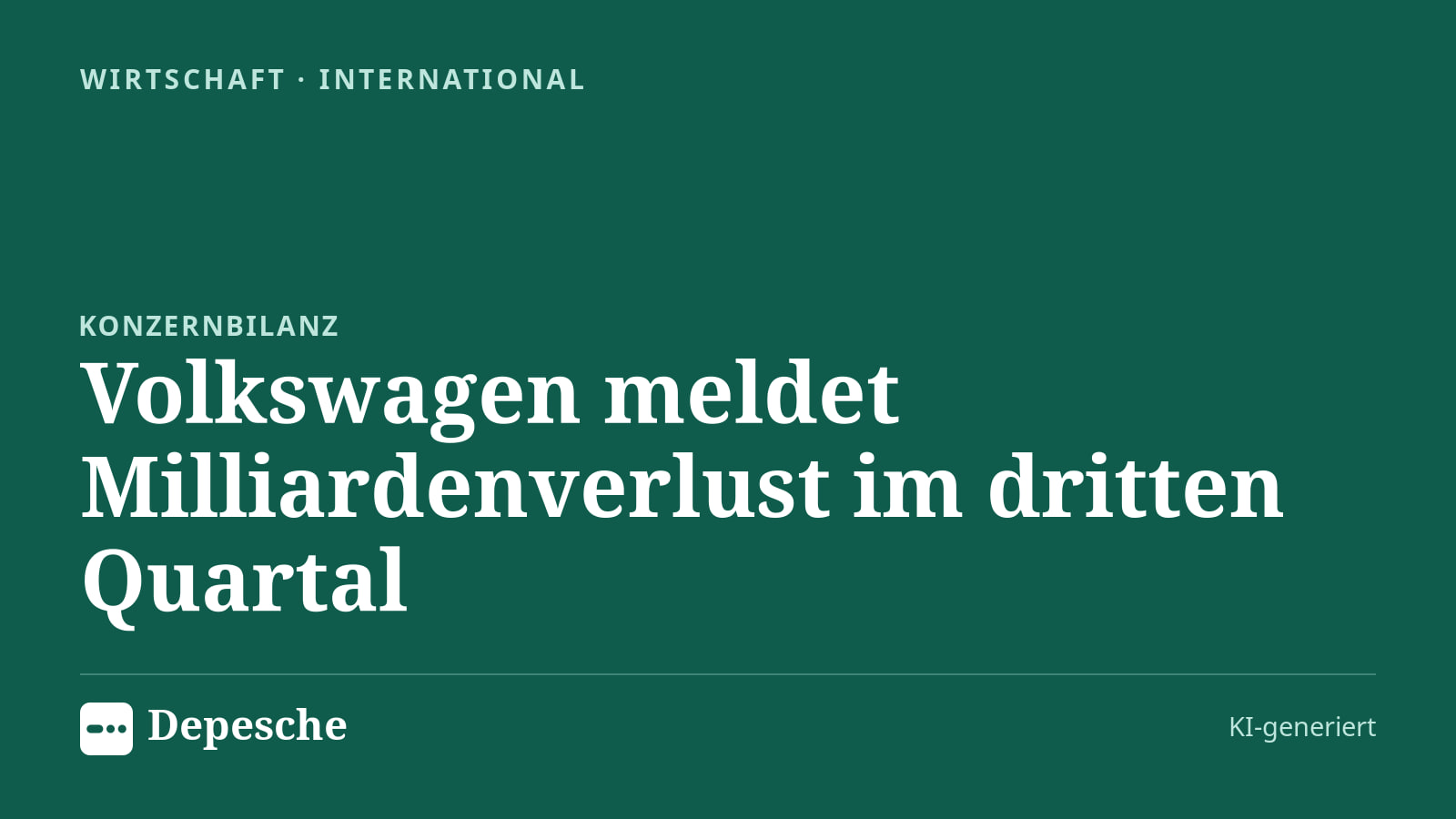 Wirtschaft: Volkswagen meldet Milliardenverlust im dritten Quartal
