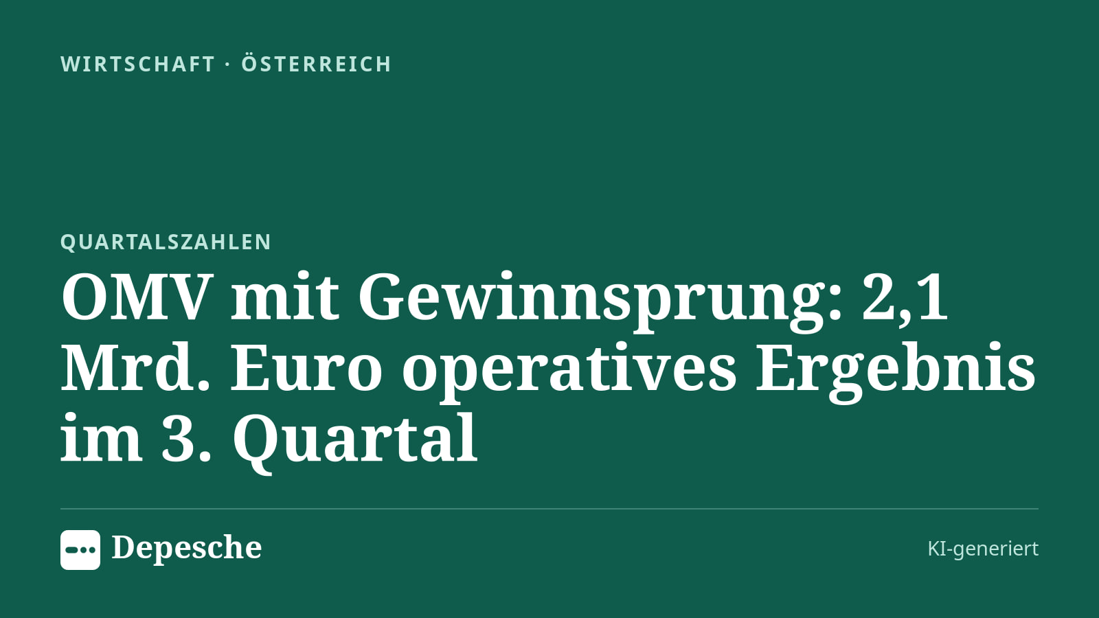 Wirtschaft: OMV mit Gewinnsprung: 2,1 Mrd. Euro operatives Ergebnis im 3. Quartal