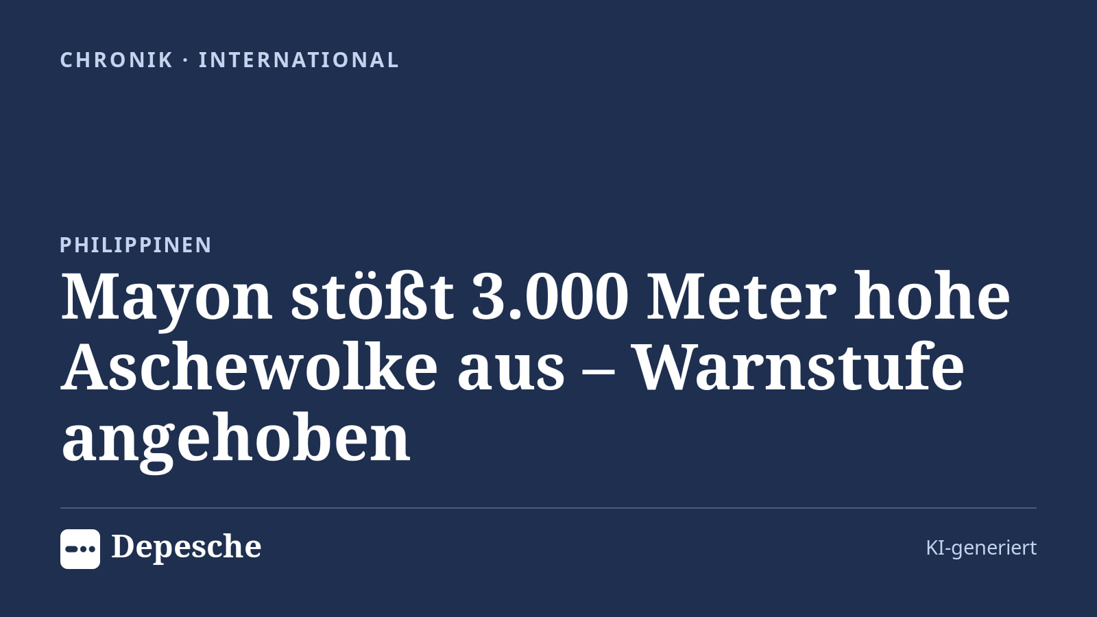 Chronik: Mayon stößt 3.000 Meter hohe Aschewolke aus – Warnstufe angehoben