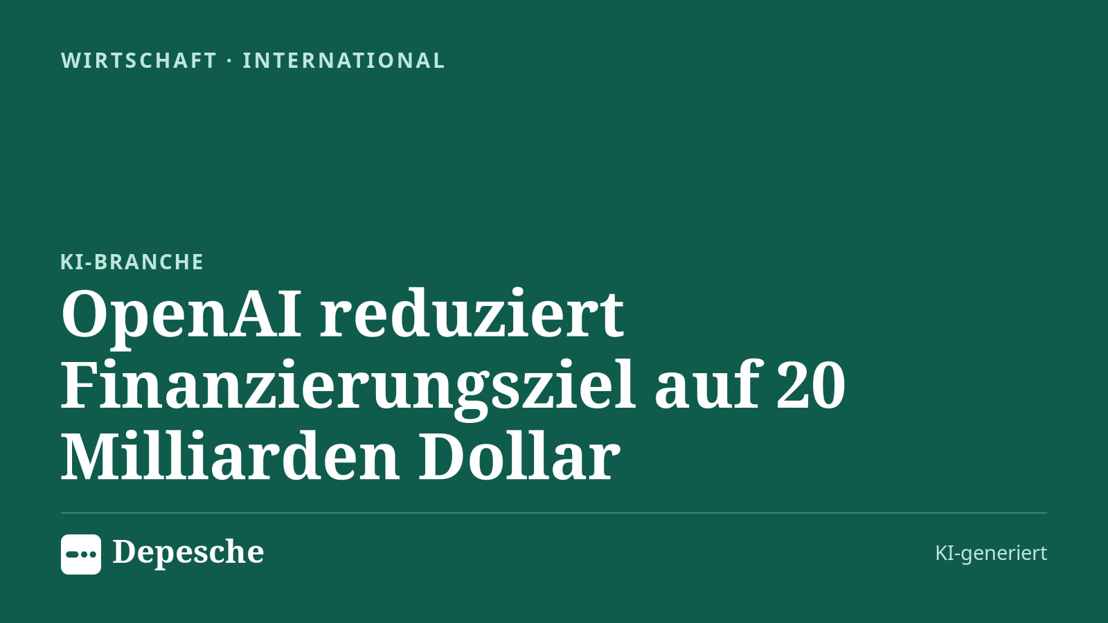 Wirtschaft: OpenAI reduziert Finanzierungsziel auf 20 Milliarden Dollar