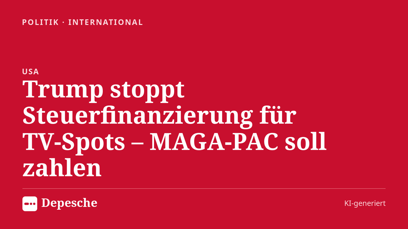 Politik: Trump stoppt Steuerfinanzierung für TV‑Spots – MAGA‑PAC soll zahlen