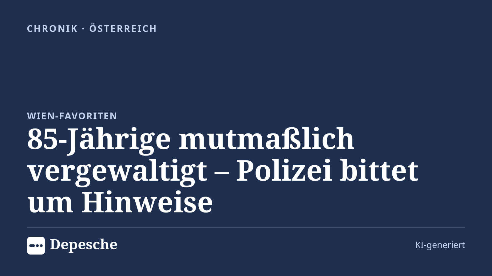 Chronik: 85‑Jährige mutmaßlich vergewaltigt – Polizei bittet um Hinweise