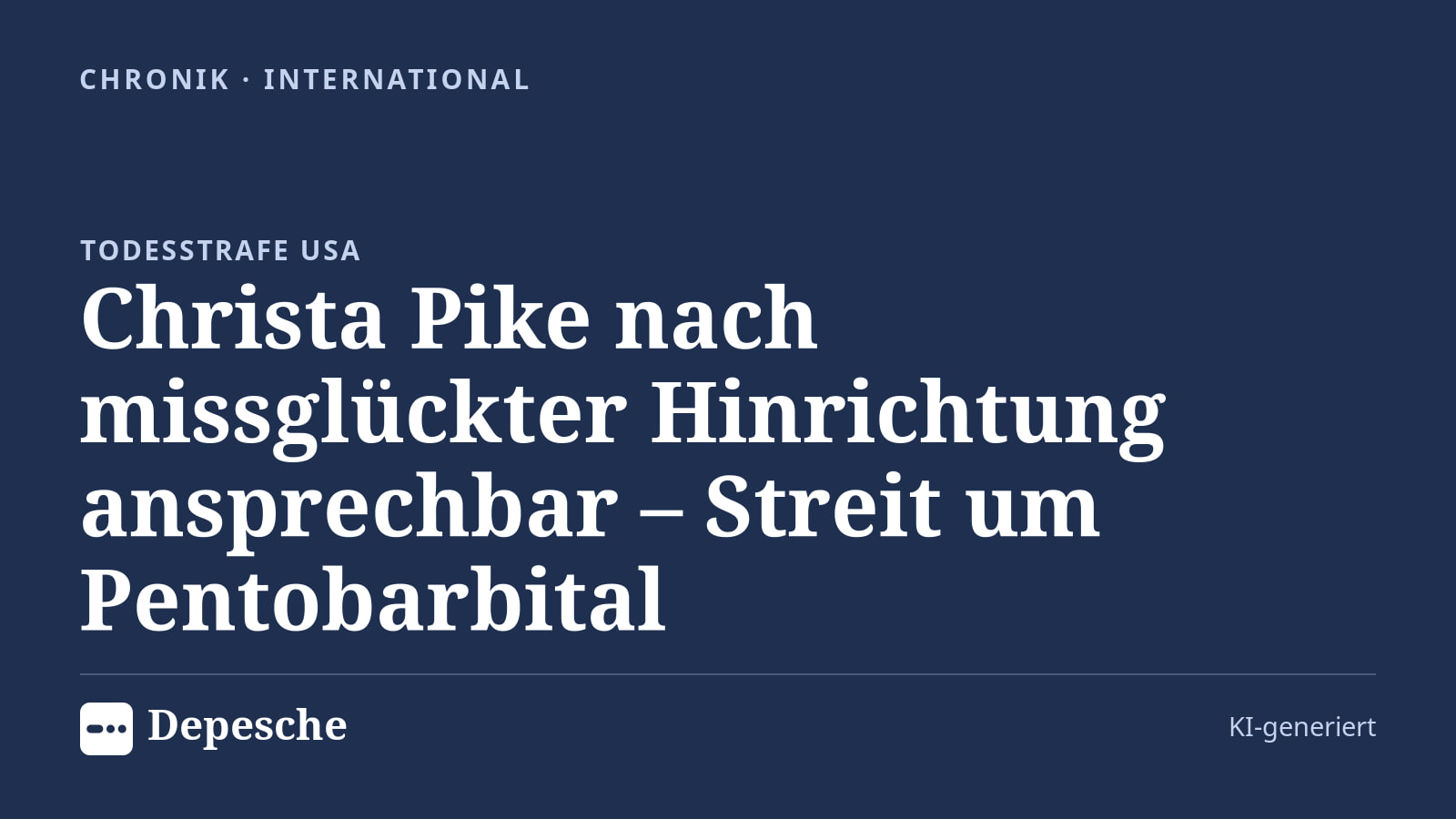 Chronik: Christa Pike nach missglückter Hinrichtung ansprechbar – Streit um Pentobarbital