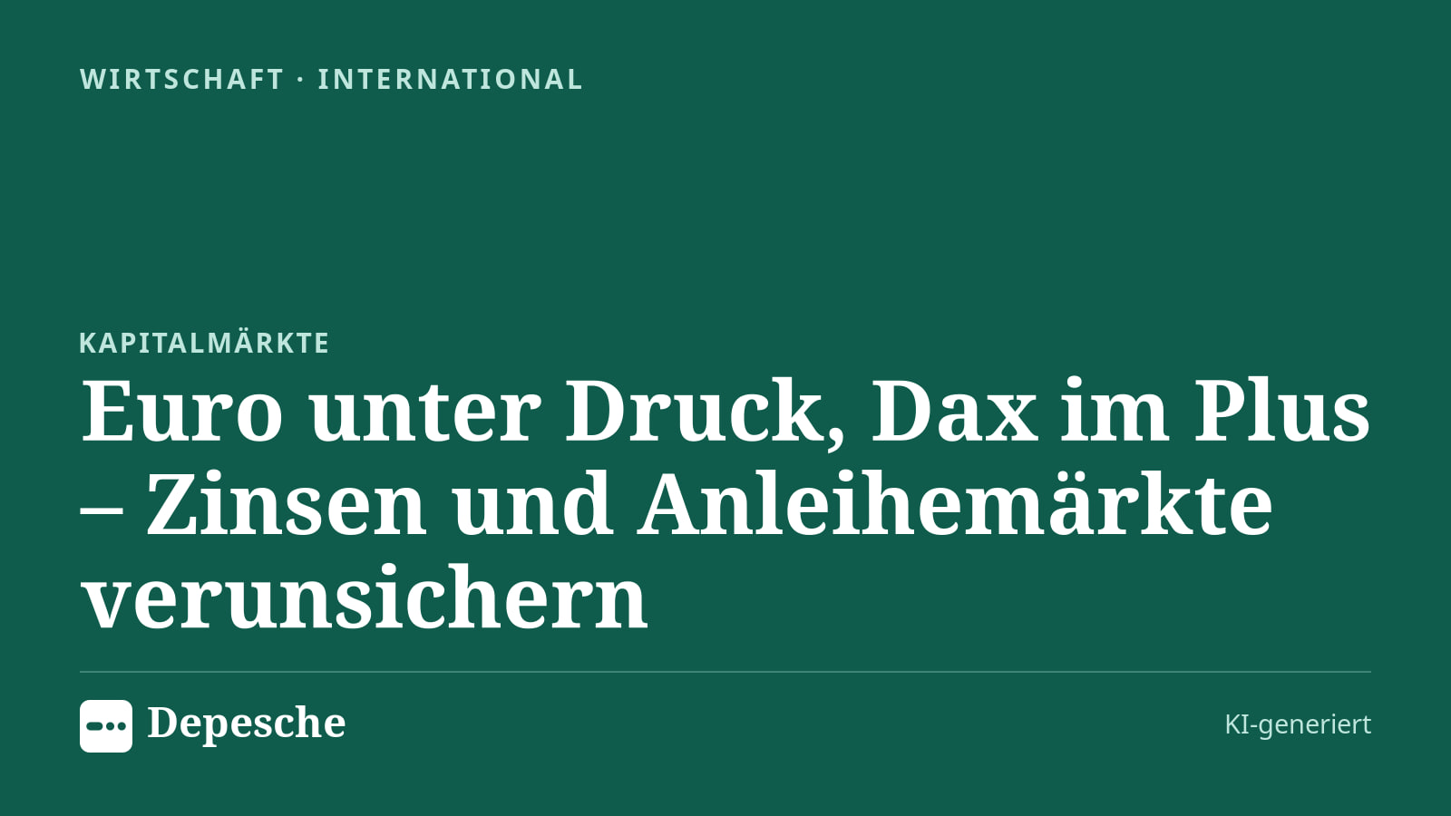Wirtschaft: Euro unter Druck, Dax im Plus – Zinsen und Anleihemärkte verunsichern