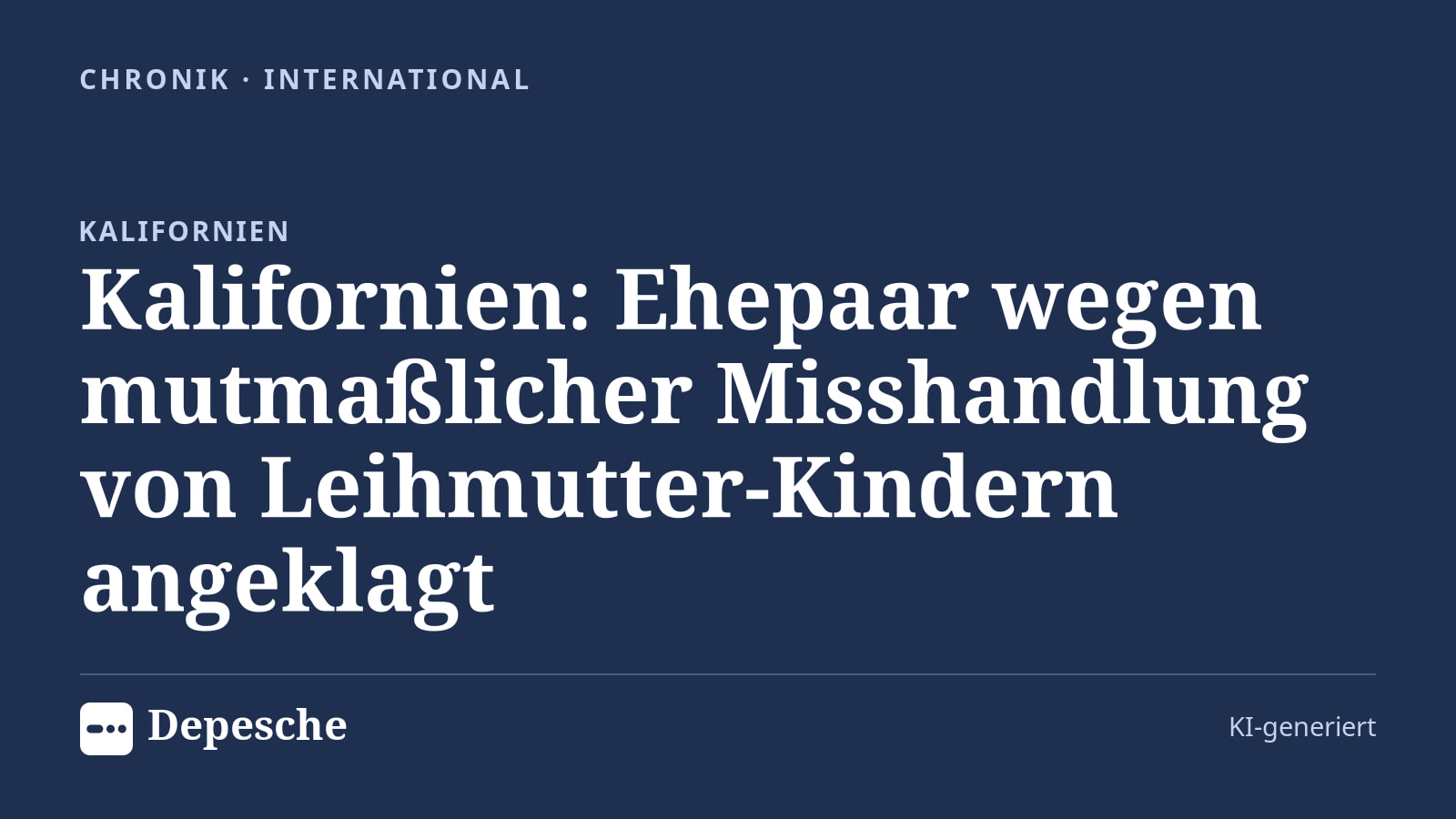 Chronik: Kalifornien: Ehepaar wegen mutmaßlicher Misshandlung von Leihmutter-Kindern angeklagt