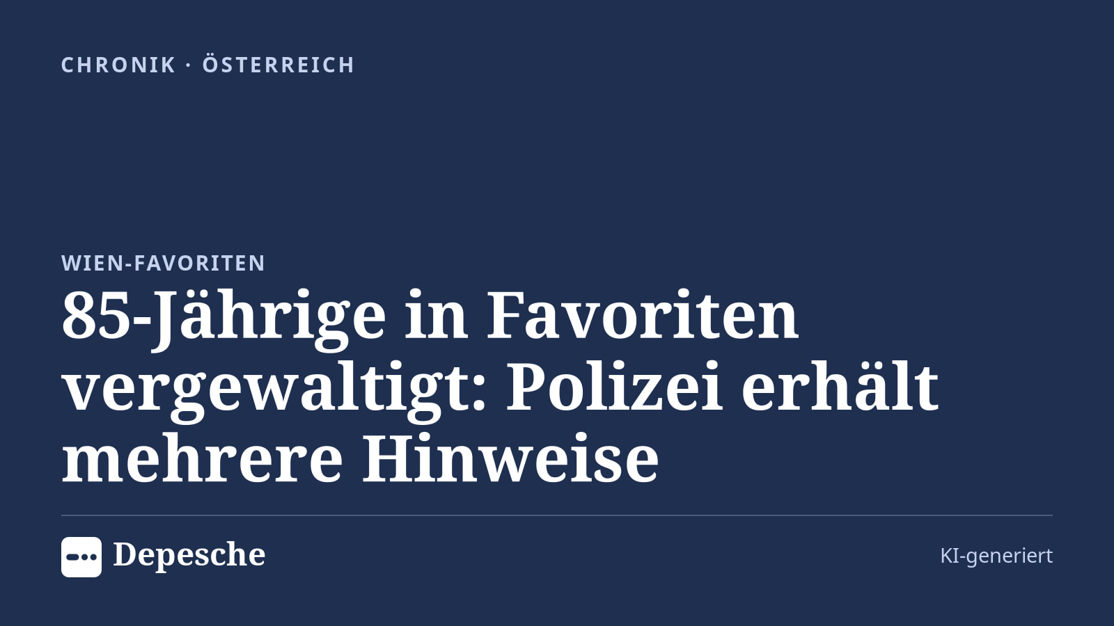 Chronik: 85‑Jährige in Favoriten vergewaltigt: Polizei erhält mehrere Hinweise